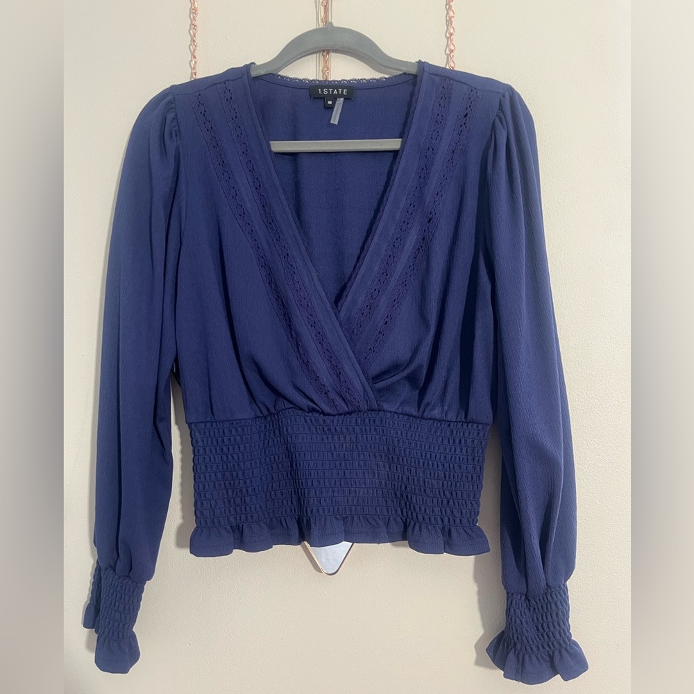 1. State Long Sleeve Smocked Waist V-Neck Top